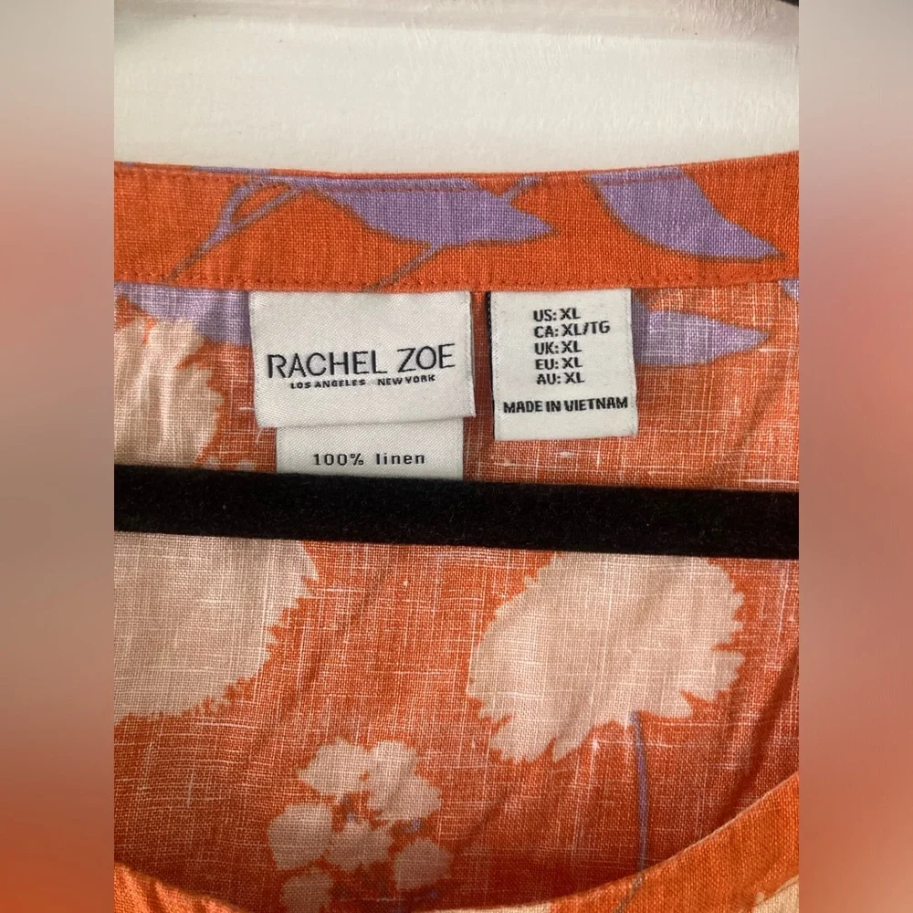 Rachel Zoe Orange and Purple Floral Top, 100% linen - Picture 2 of 3